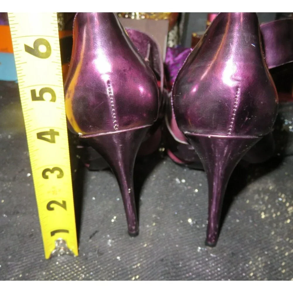 Guess by Marciano Pink & Purple Metallic Patent Italian Leather Strappy Heels 7